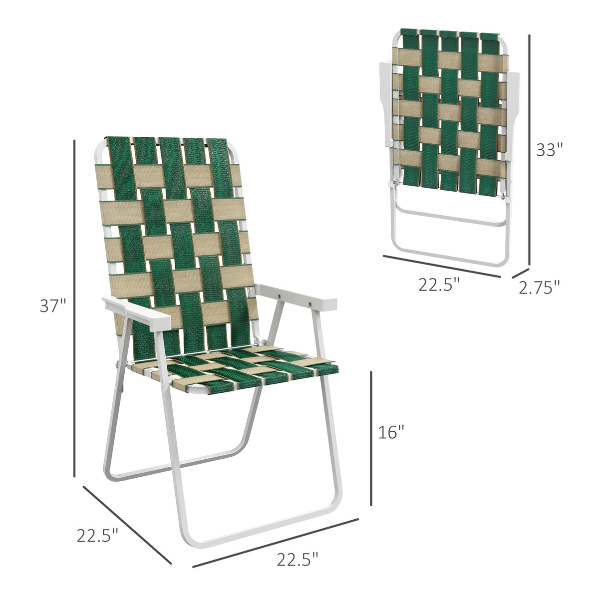 Set of 2 Oversized Folding Webbed Lawn Chairs with Armrests H1593