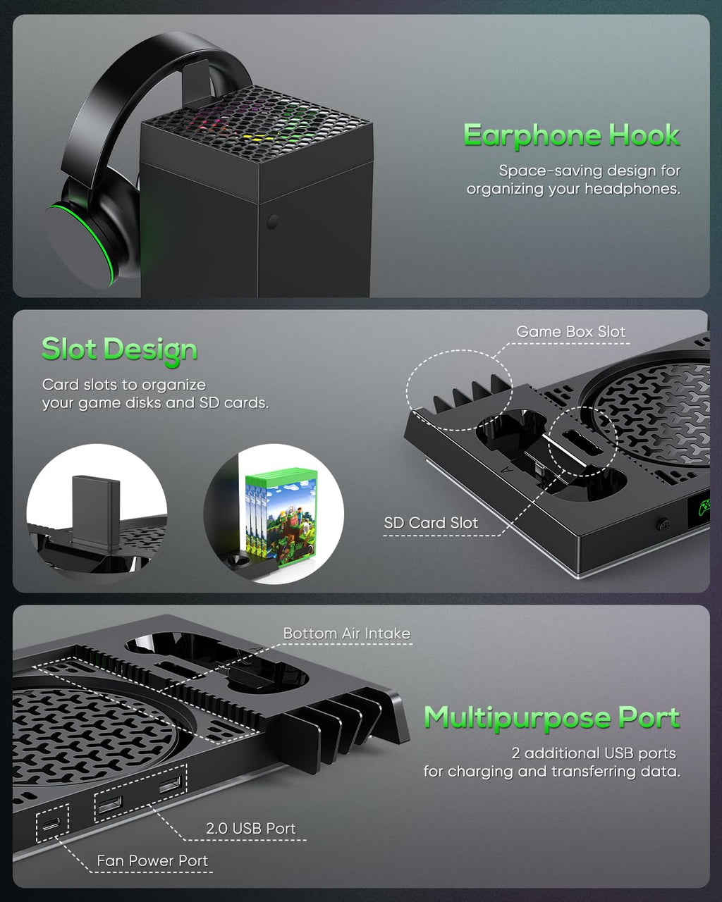 Black Cooling Fan Charge Stand for Xbox Series X Console A1071