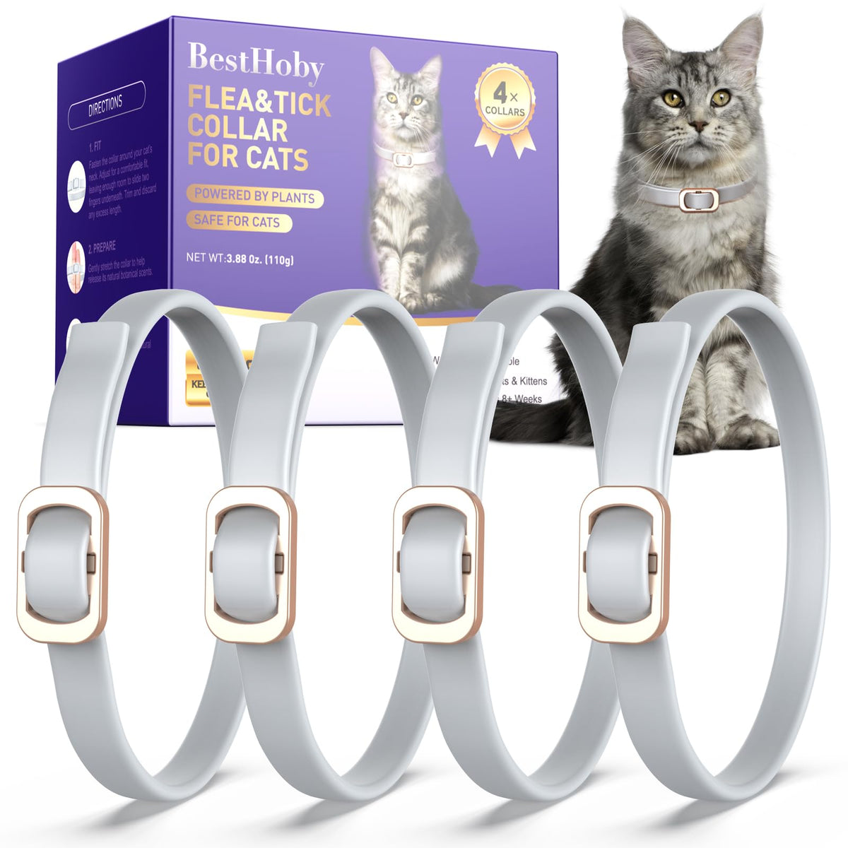 Flea and Tick Collar for Cats 4 Pack Gray S4084