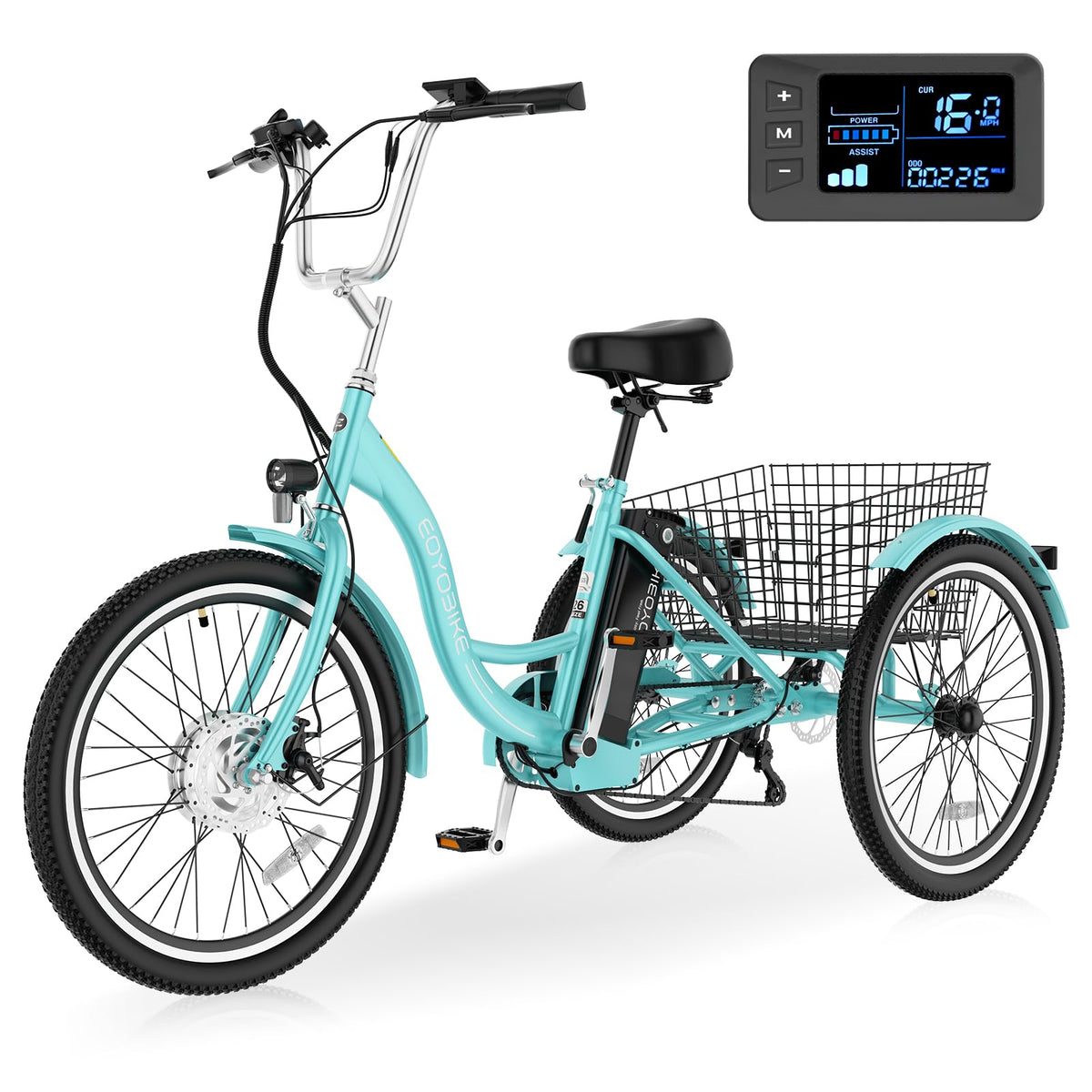 24/26 Inch 350W Electric Tricycle with Removable 36V Battery and Rear Basket T630