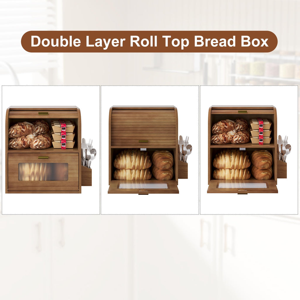 Roll Top Wooden Bread Box with Window P245