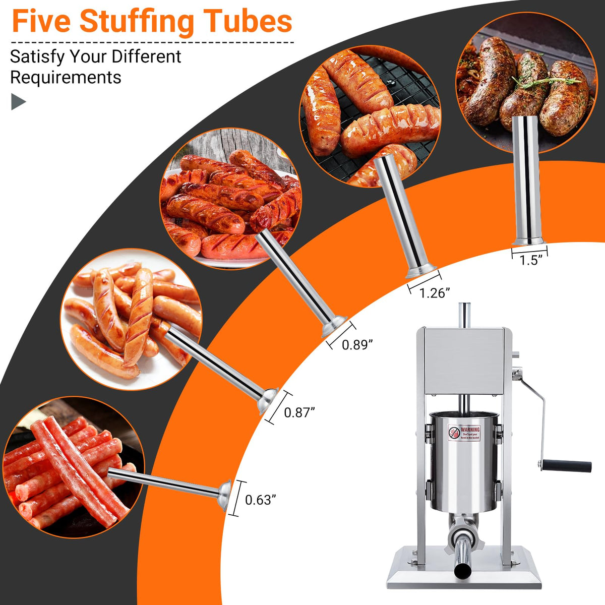 Manual Stainless Steel Sausage Stuffer with 5 Stuffing Tubes P77284