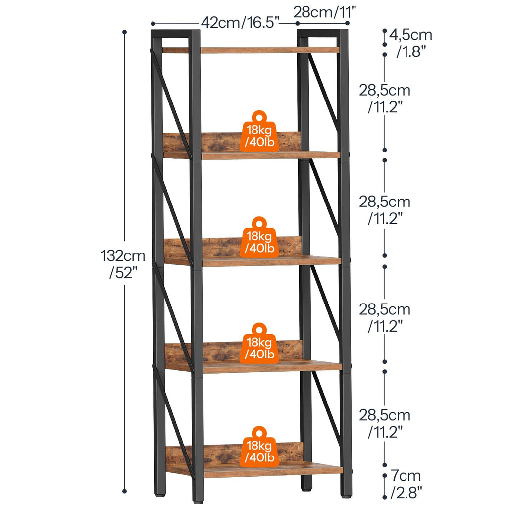 5-Tier Industrial Bookshelf with Metal Frame L41223