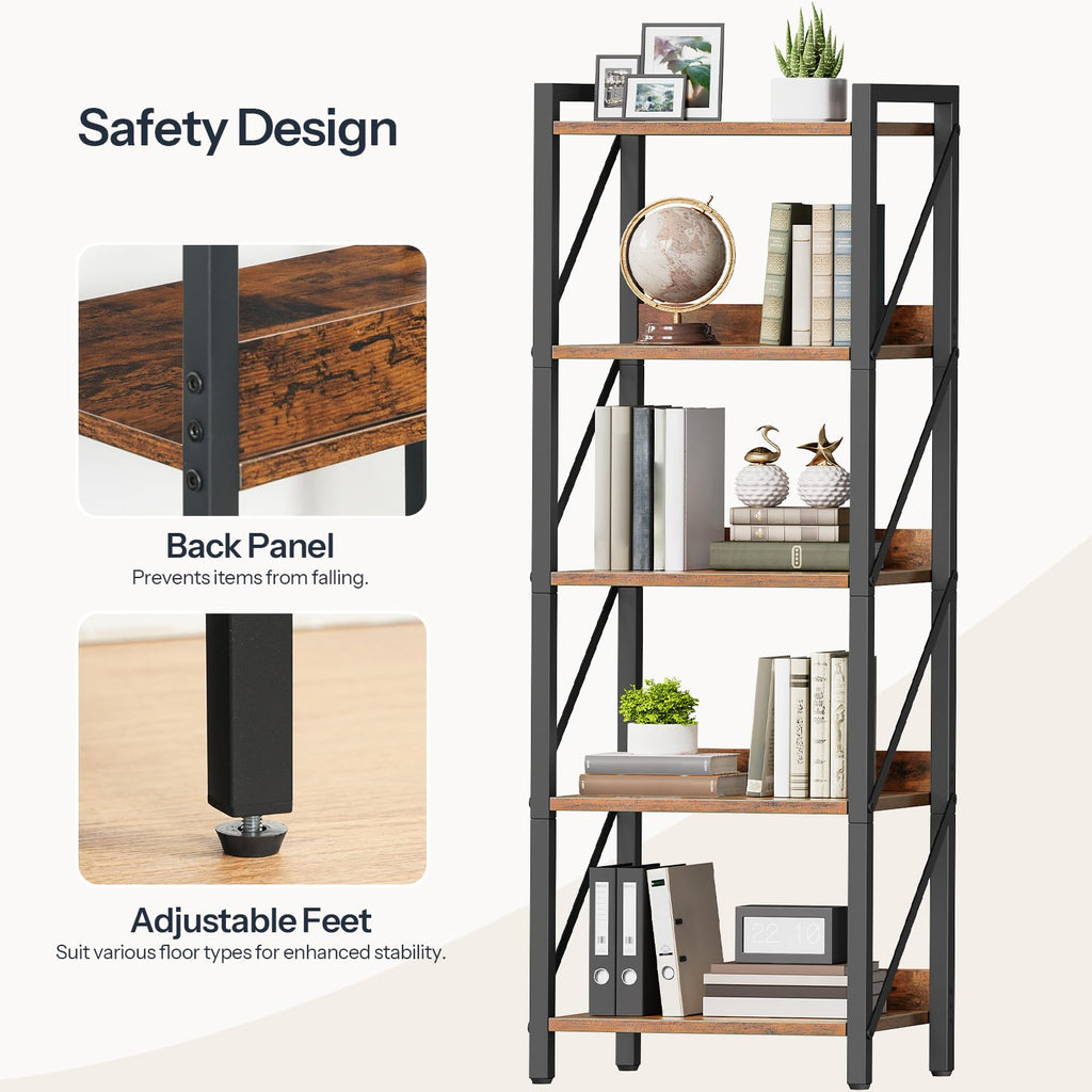 5-Tier Industrial Bookshelf with Metal Frame L41223