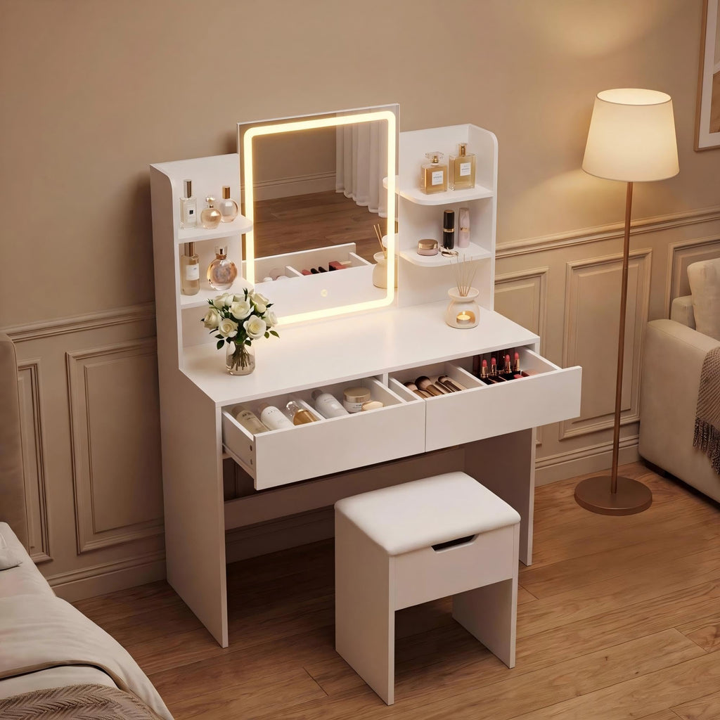White Vanity Desk Set with LED Mirror X4831