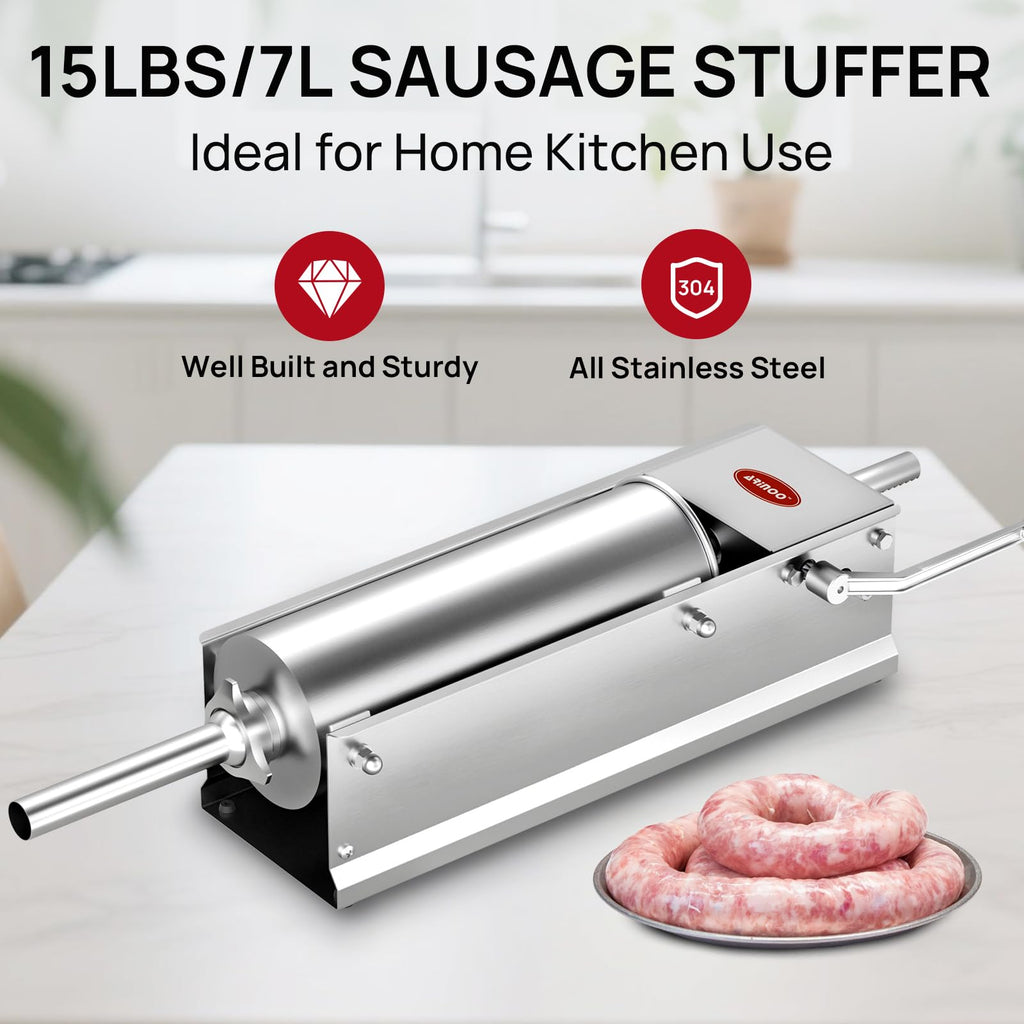 Manual Stainless Steel Sausage Stuffer with 4 Stuffing Tubes O2063