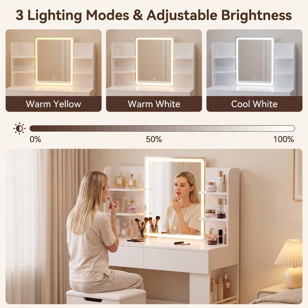 White Vanity Desk Set with LED Mirror X4831