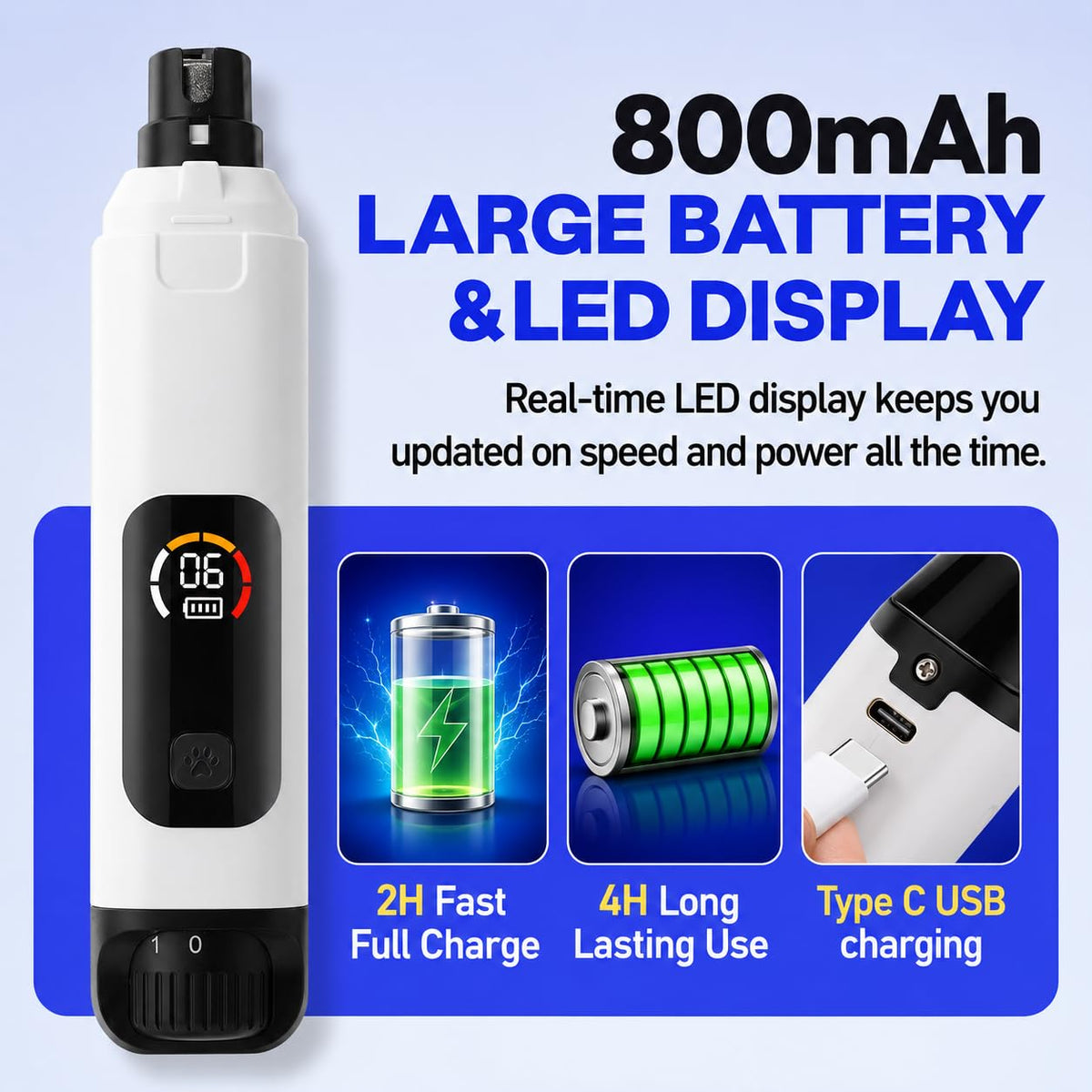 6-Speed Electric Pet Nail Grinder with LED Lights F410