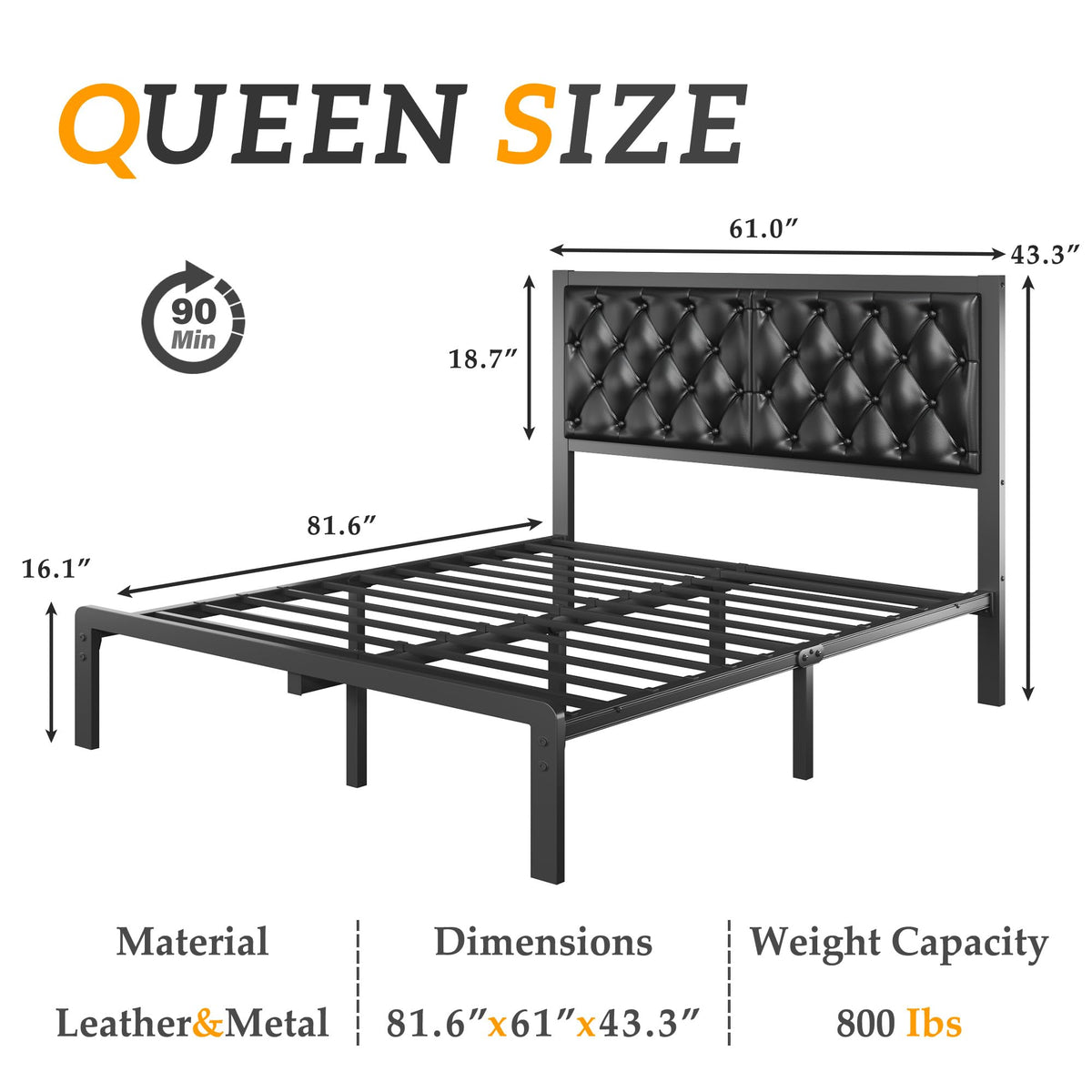 Queen Upholstered Button Tufted Bed Frame with Storage F315