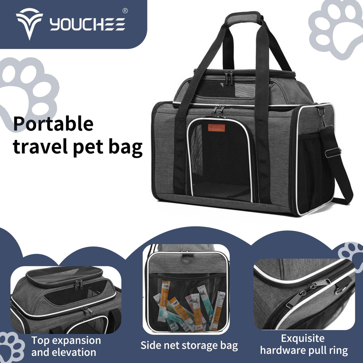 19" Large Soft-Sided Pet Carrier with Mesh, Grey R995204