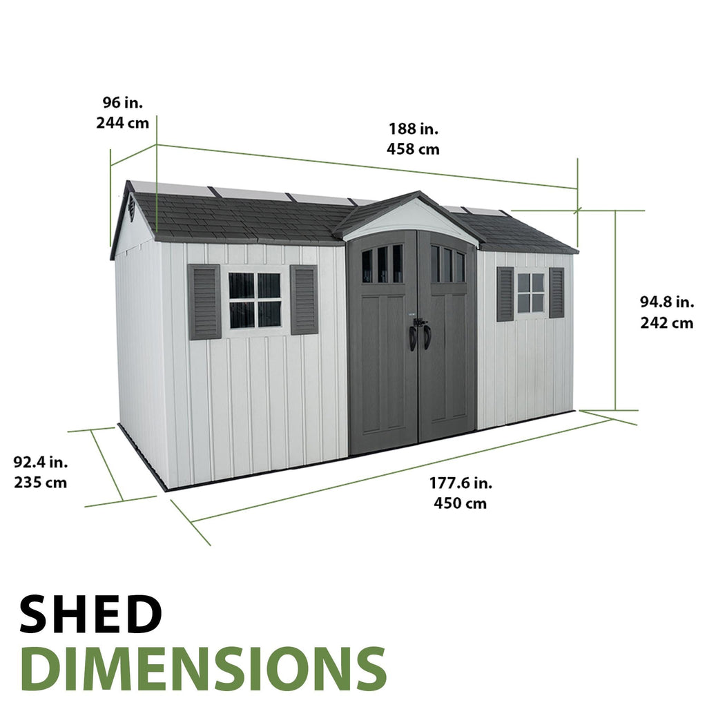 15x8 Ft Gray Resin Outdoor Storage Shed with Lockable Doors D3334