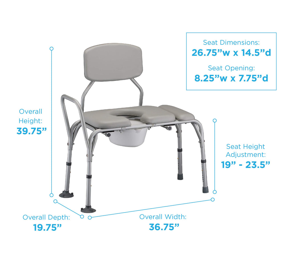 Padded Transfer Bench with Commode, Adjustable Aluminum Y69108
