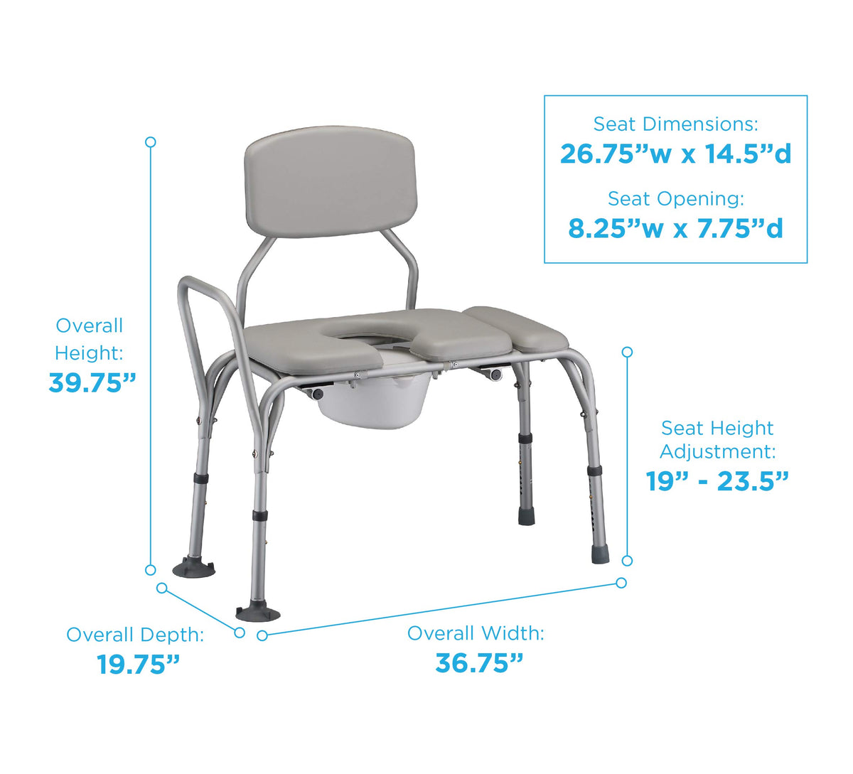 Padded Transfer Bench with Commode, Adjustable Aluminum Y69108