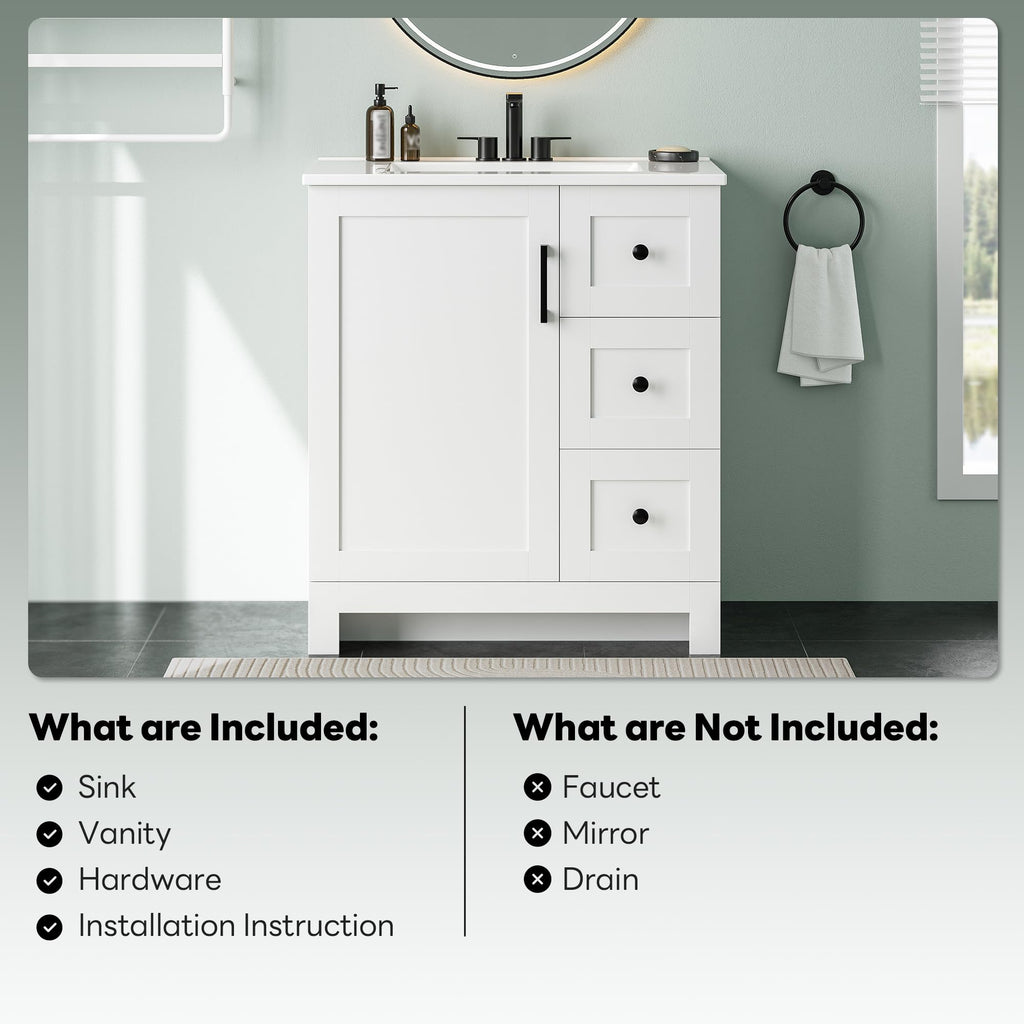 30" White Bathroom Vanity with Sink B450