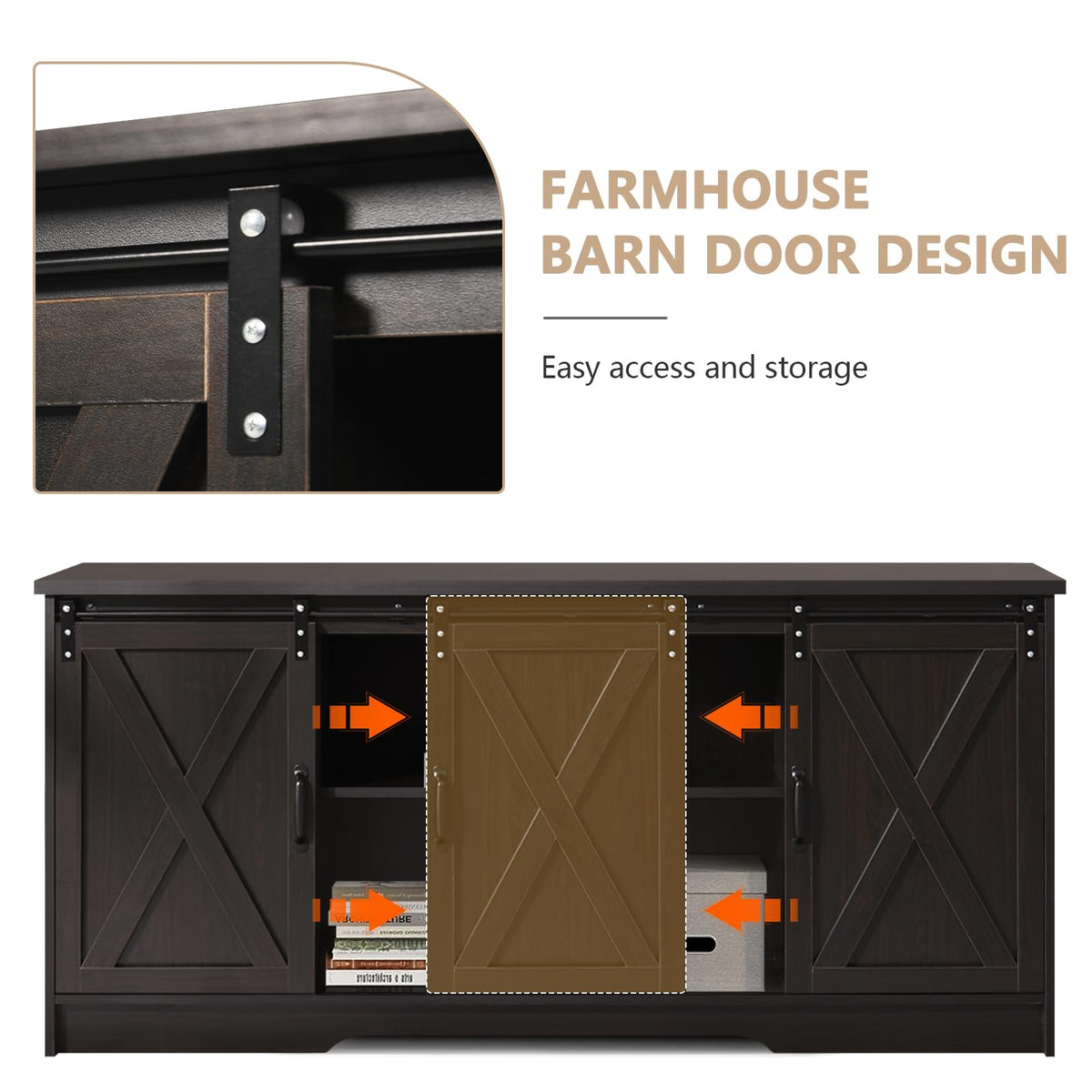 65 Inch TV Stand with Sliding Barn Doors C55040