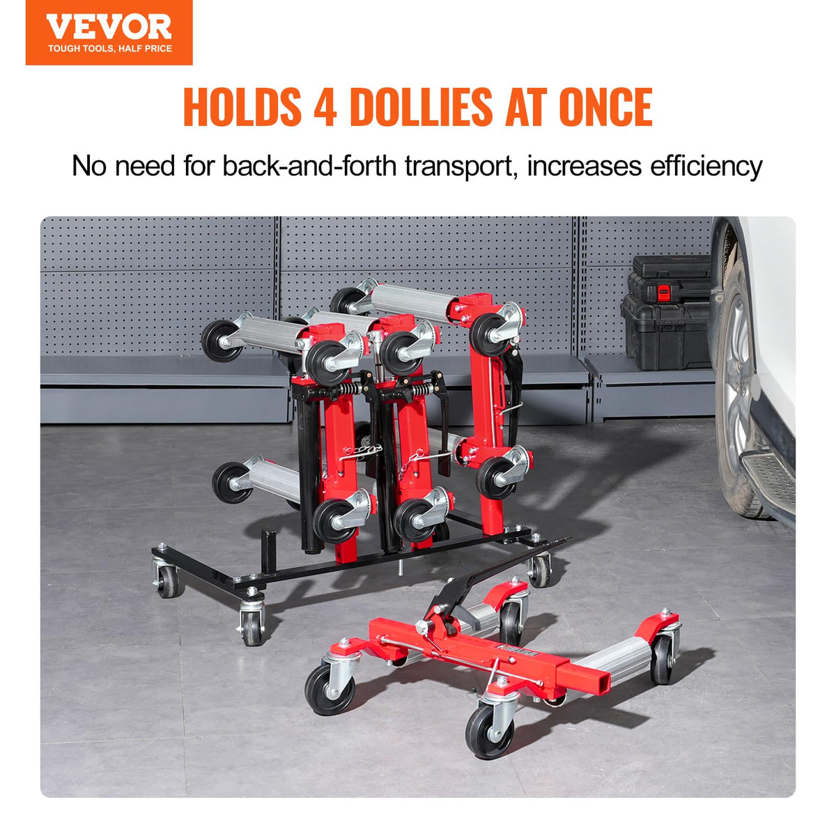Car Dolly Rack with 360° Rotatable Wheels, 4-Dolly Capacity V147798
