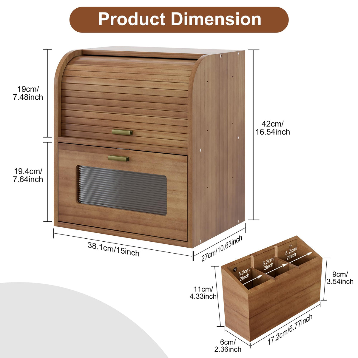 Roll Top Wooden Bread Box with Window P245