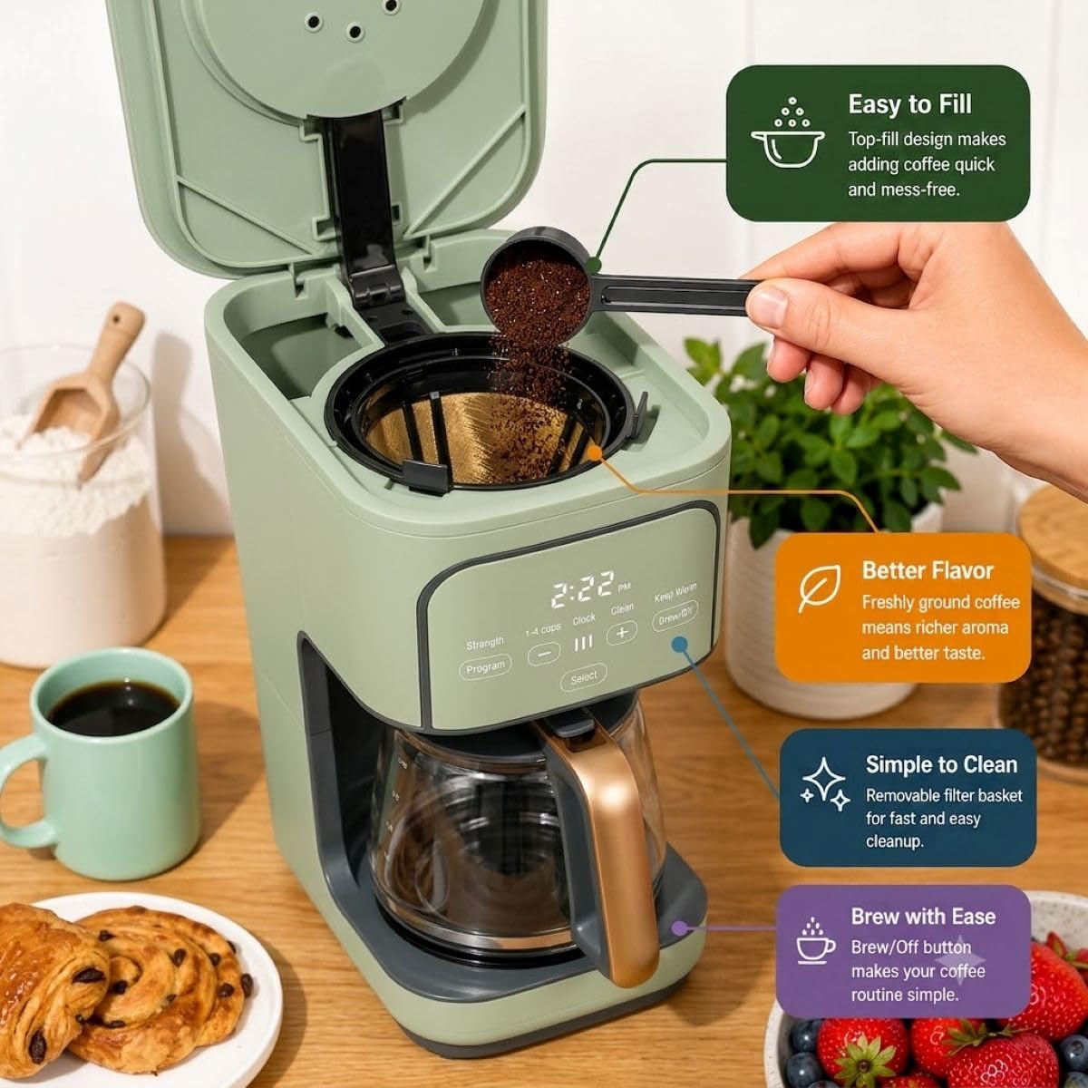 12-Cup Programmable Coffee Maker with Glass Carafe G888199