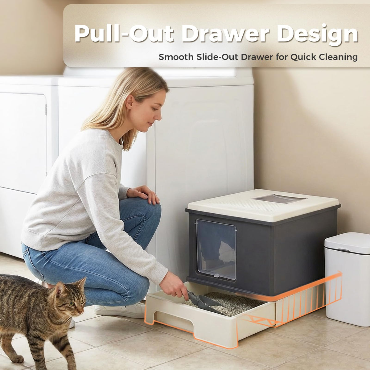 Large Enclosed Drawer Cat Litter Box with Dual Entry Z166