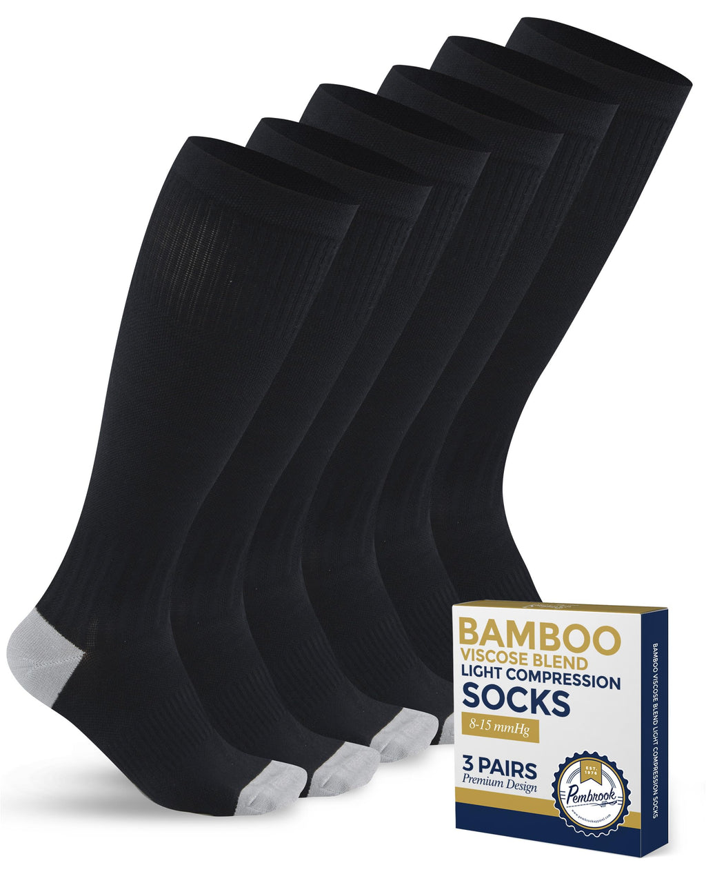 Bamboo Viscose 3 Pairs 8-15 mmhg Knee High Compression Socks S900