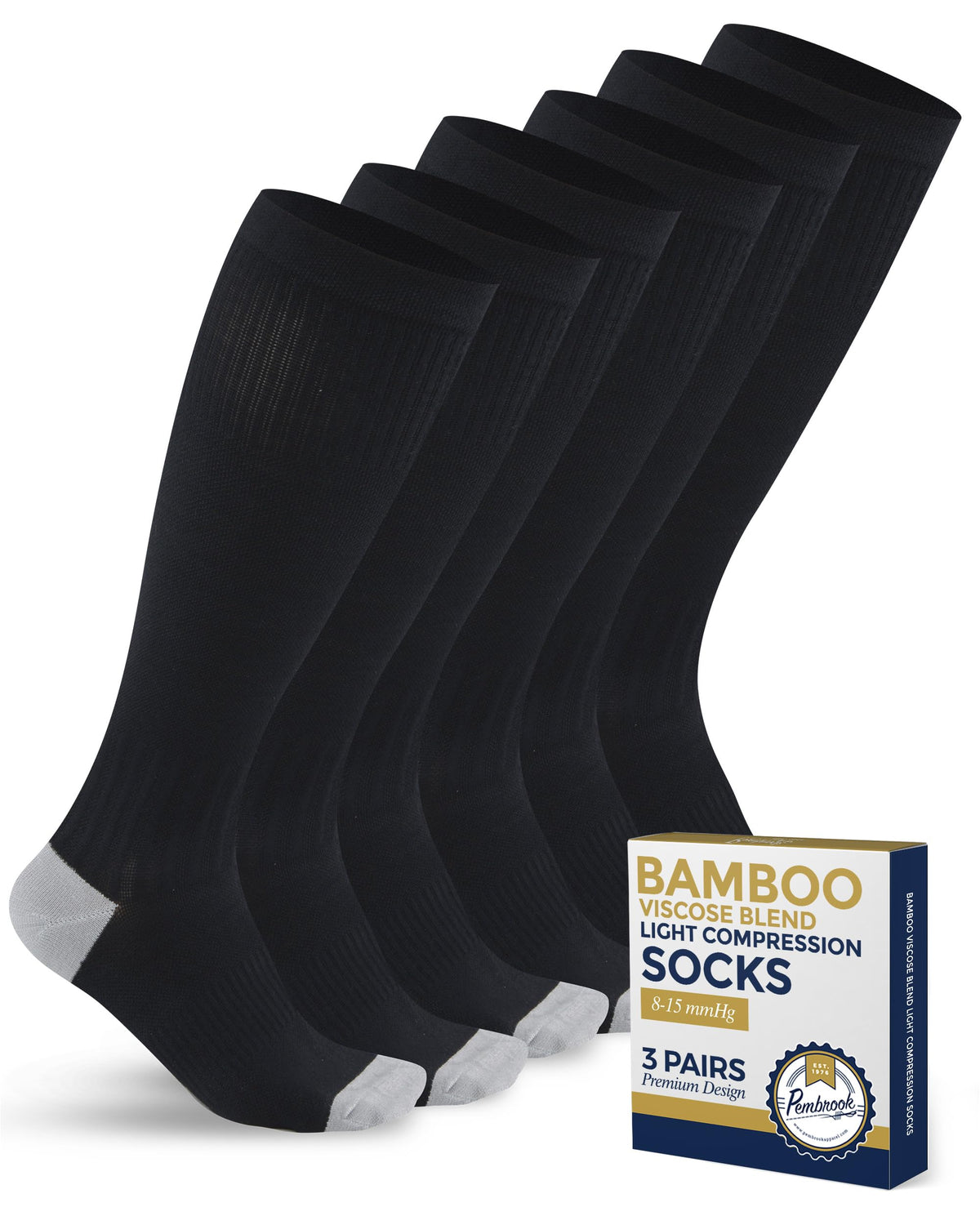 Bamboo Viscose 3 Pairs 8-15 mmhg Knee High Compression Socks S900