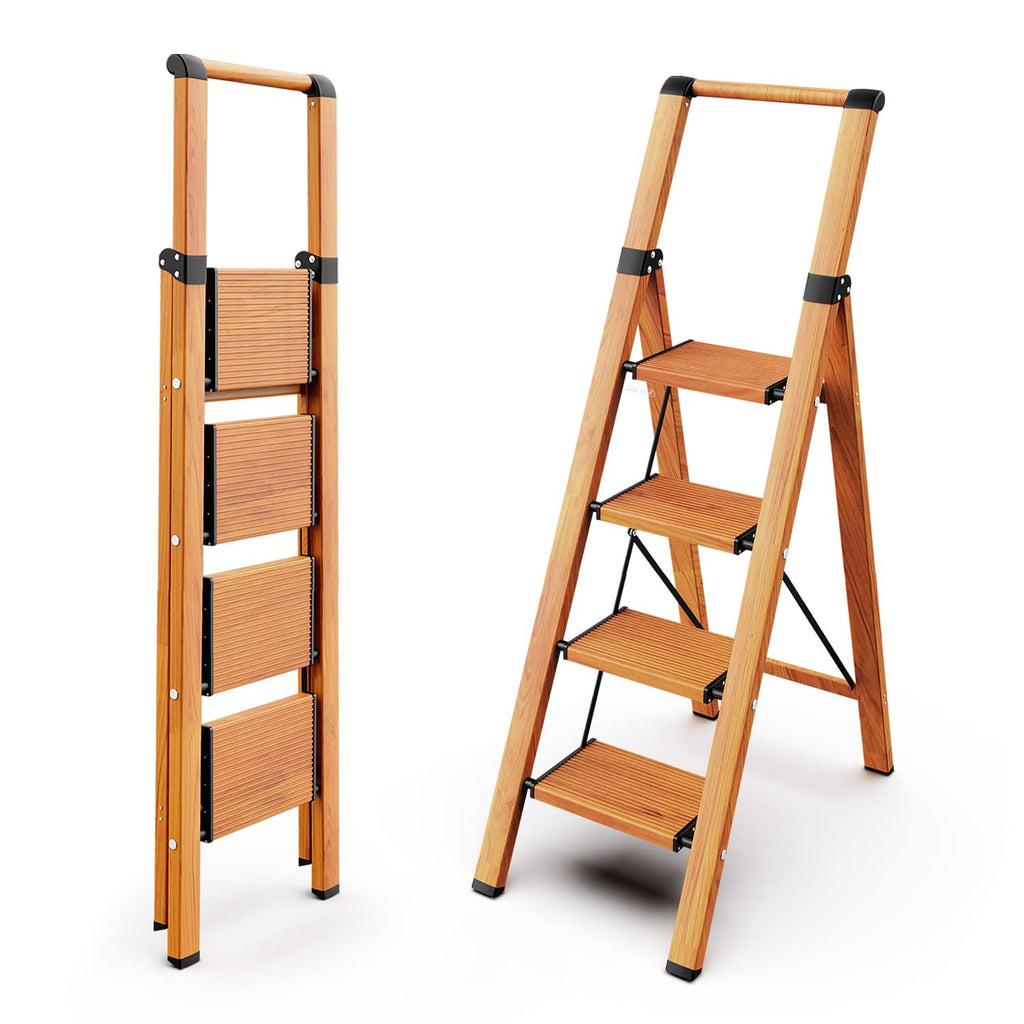4 Step Ladders, 300lbs Load, 36'' Top Step, Wood Grain V877743