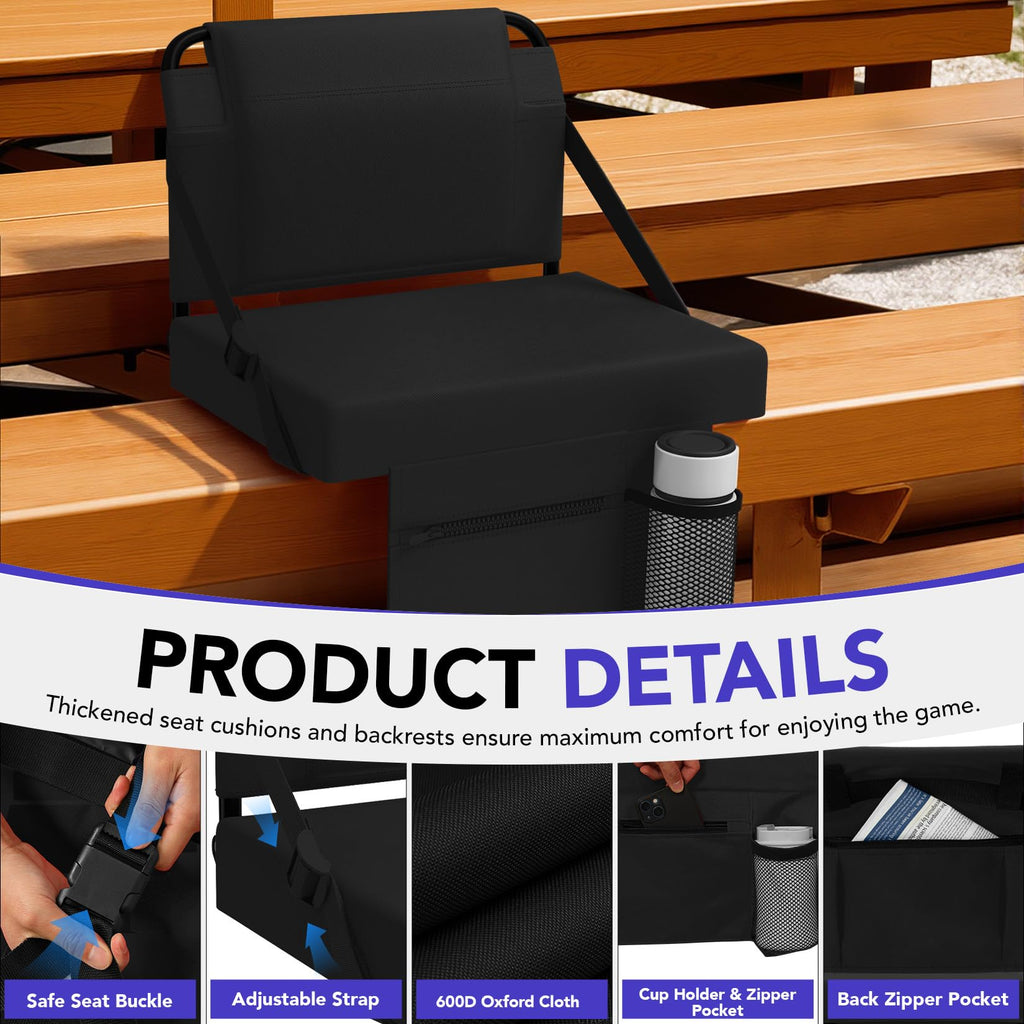 Adjustable Bleacher Chair with Back Support and Cup Holder P9481