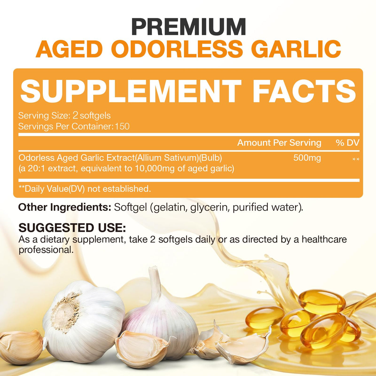 Odorless Garlic Extract Softgels 10000mg 300 Count P608516