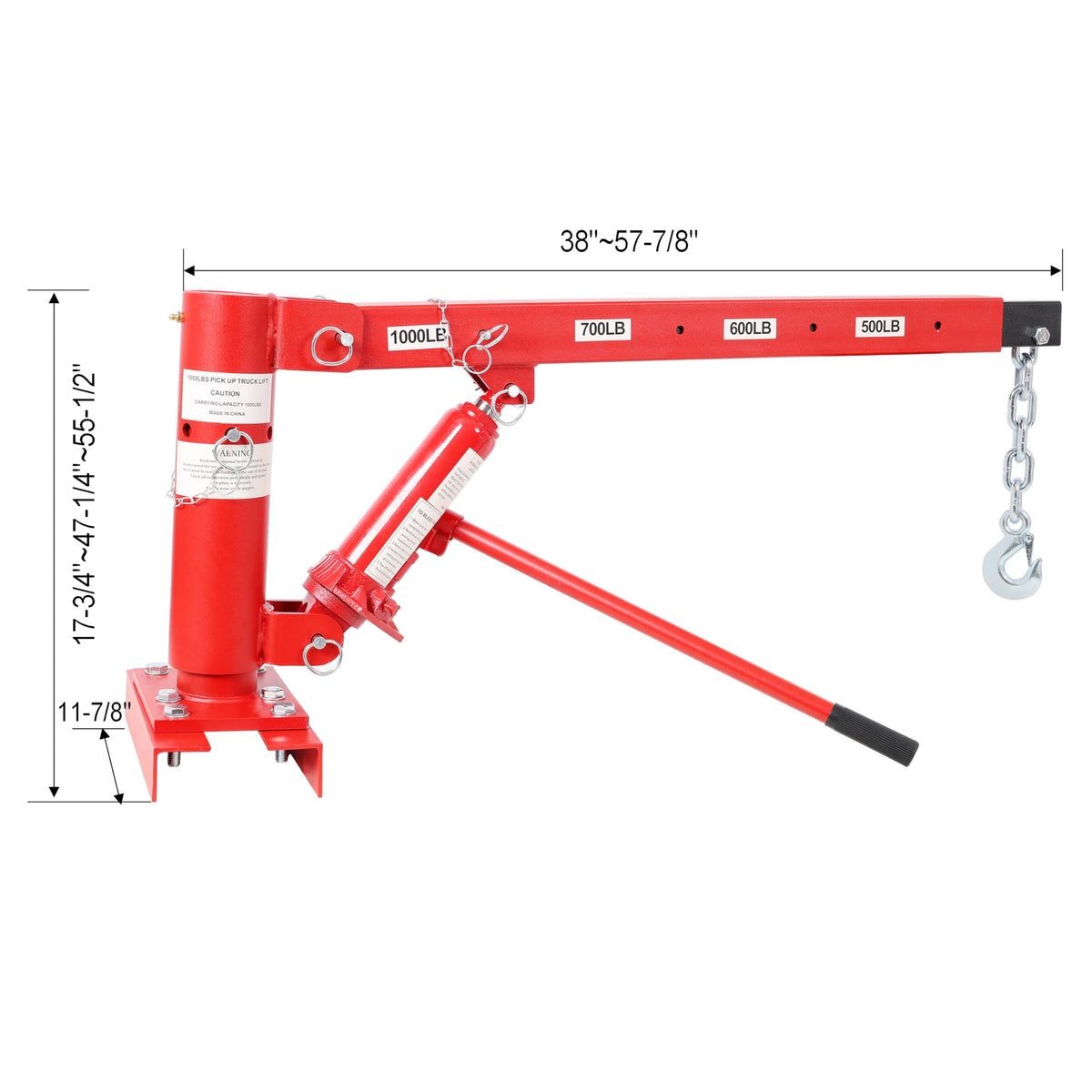 Hydraulic Pickup Truck Crane, 1000 lbs Capacity, 360° Swivel, Red C70371