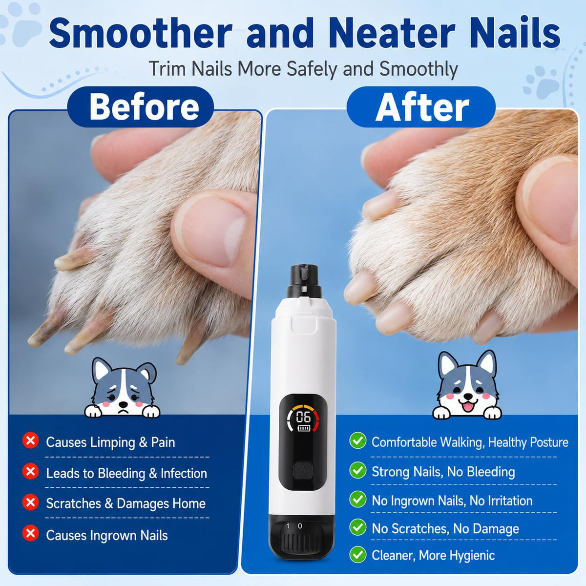 6-Speed Electric Pet Nail Grinder with LED Lights F410
