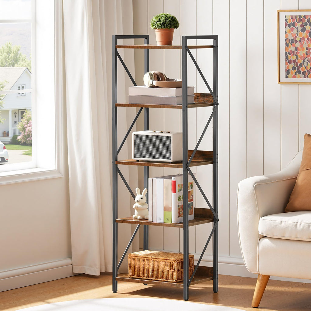 5-Tier Industrial Bookshelf with Metal Frame L41223