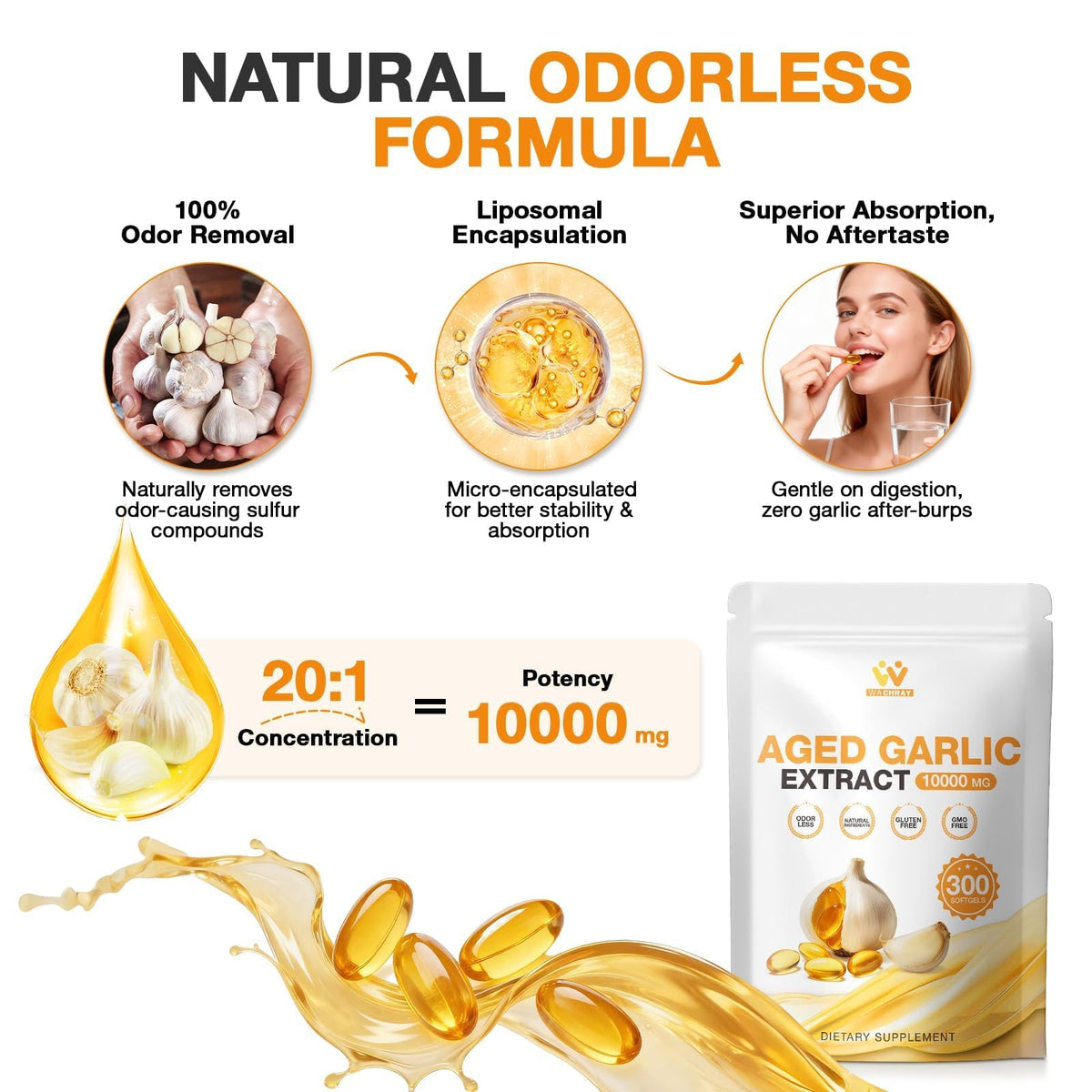 Odorless Garlic Extract Softgels 10000mg 300 Count P608516