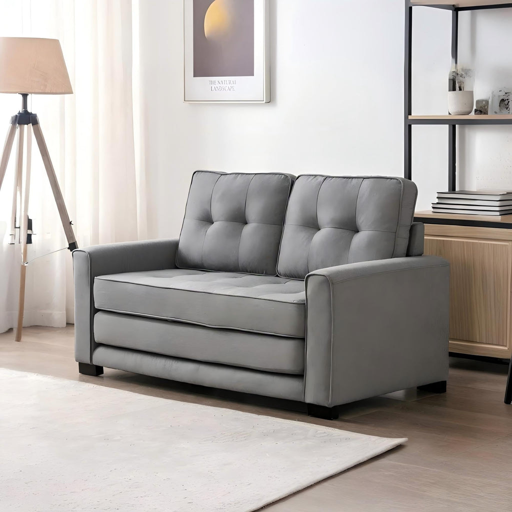 Light Gray Tufted Pull-Out Sleeper Loveseat I8267