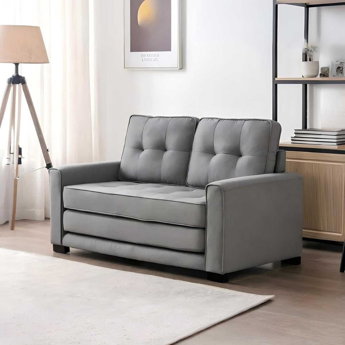 Light Gray Tufted Pull-Out Sleeper Loveseat I8267