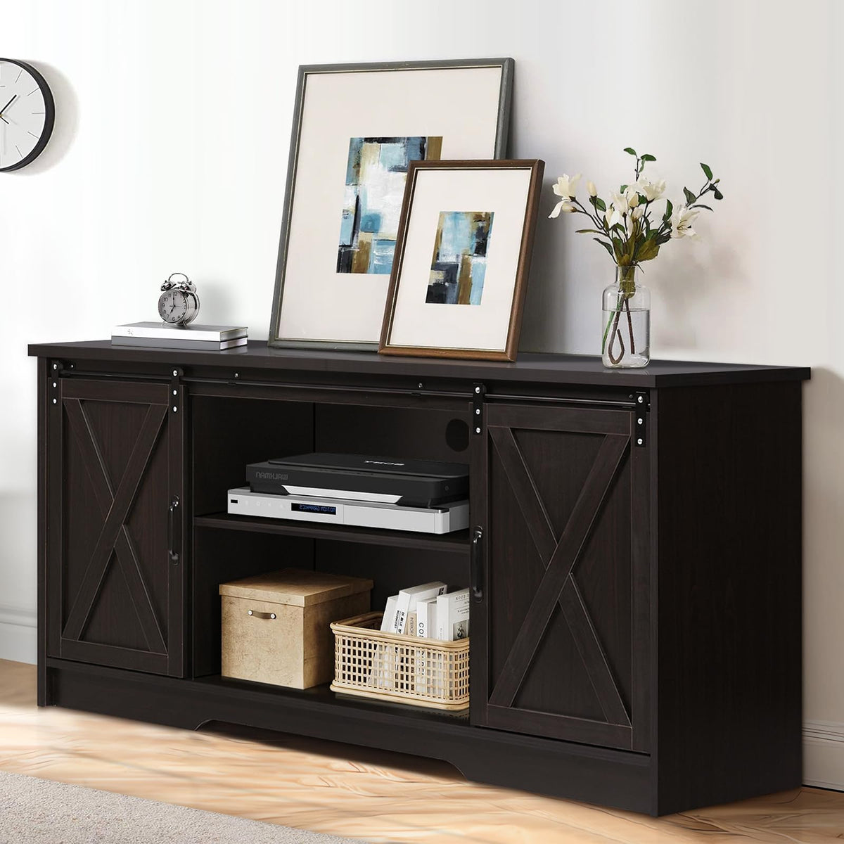 65 Inch TV Stand with Sliding Barn Doors C55040