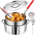 10 QT Stainless Steel Deep Fryer Pot with Basket F10516