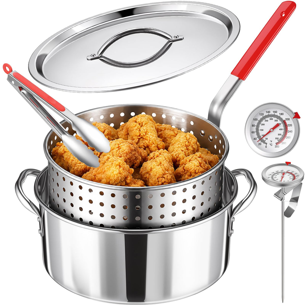 10 QT Stainless Steel Deep Fryer Pot with Basket F10516