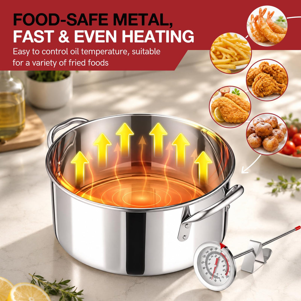 10 QT Stainless Steel Deep Fryer Pot with Basket F10516