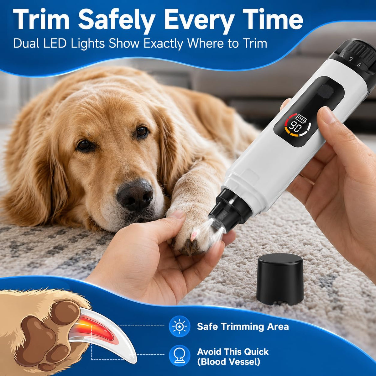 6-Speed Electric Pet Nail Grinder with LED Lights F410
