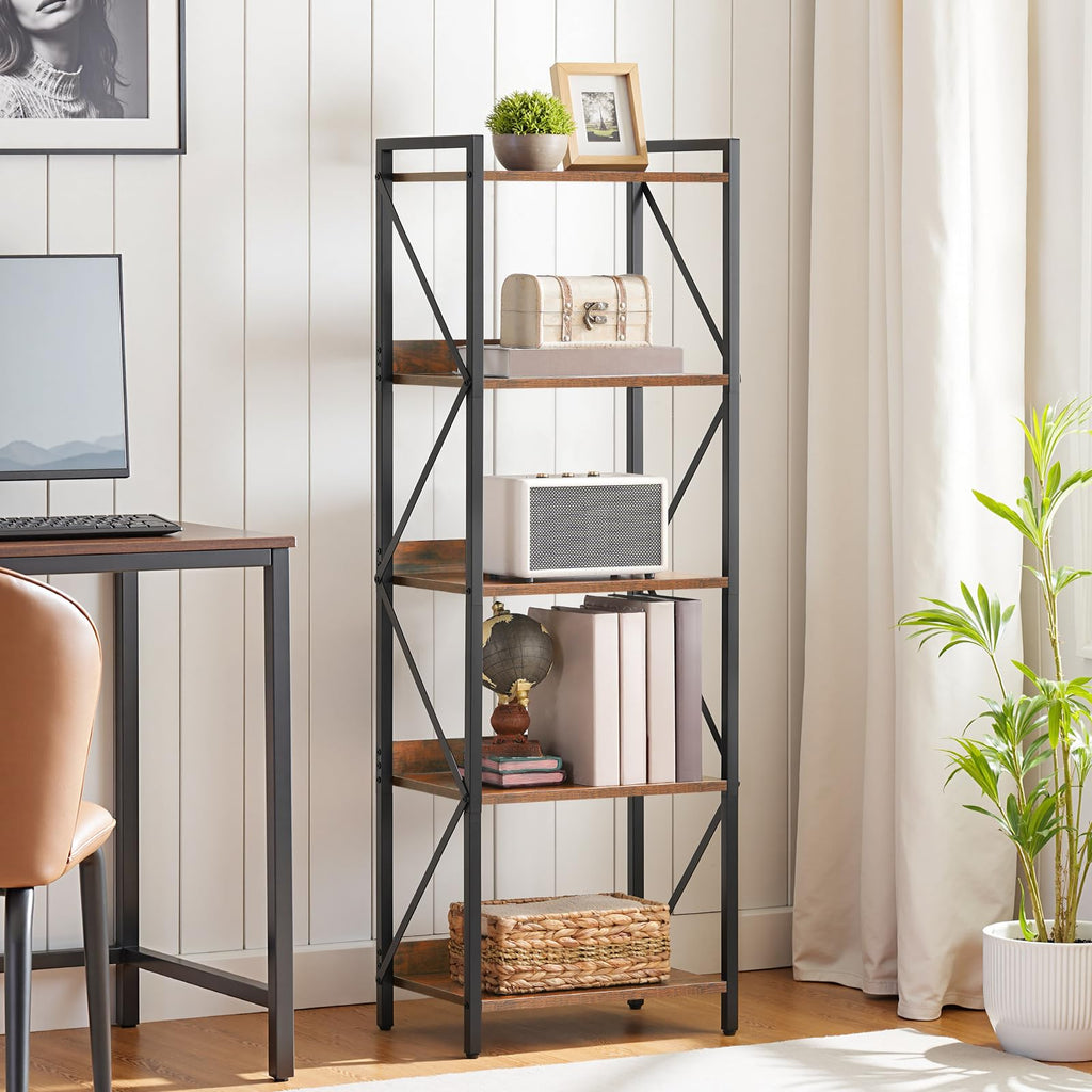 5-Tier Industrial Bookshelf with Metal Frame L41223