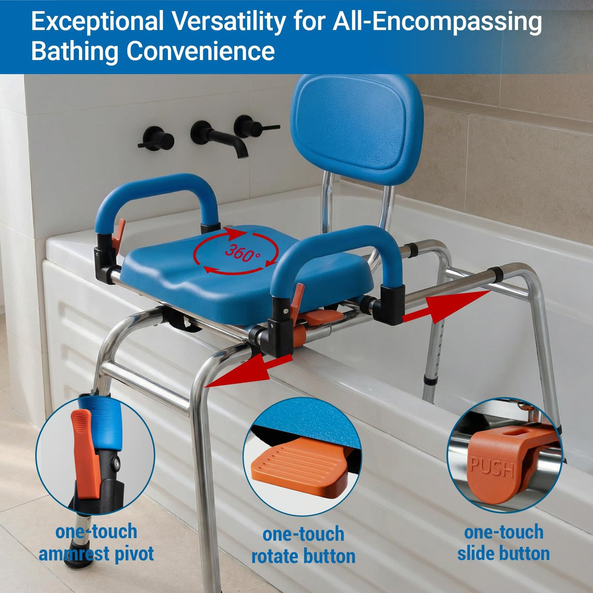 Sliding Shower Chair Tub Transfer Bench with 360° Swivel Seat W742