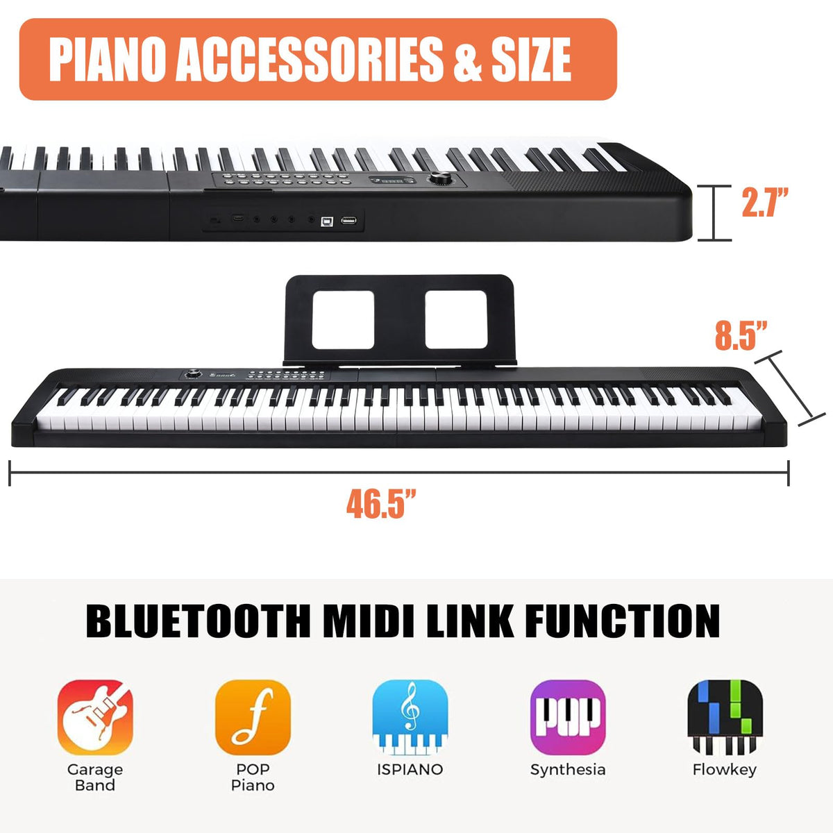 88 Key Electric Digital Piano with Semi Weighted Keys V947372