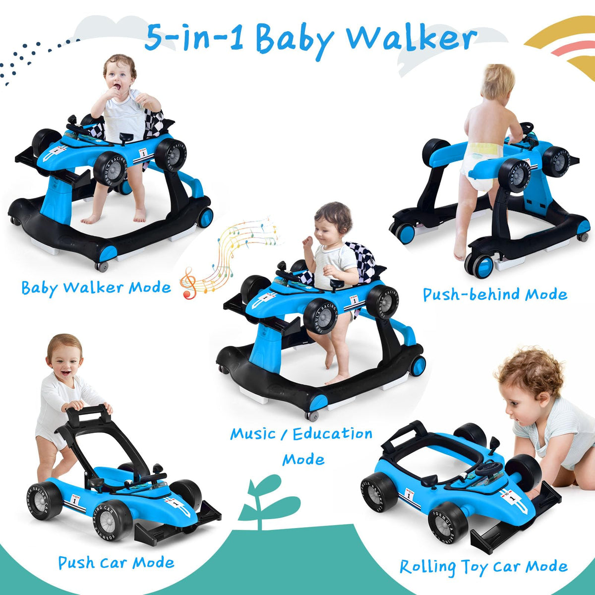 5-in-1 Foldable Baby Walker with Adjustable Height C9352