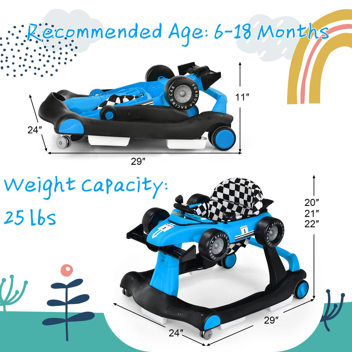 5-in-1 Foldable Baby Walker with Adjustable Height C9352