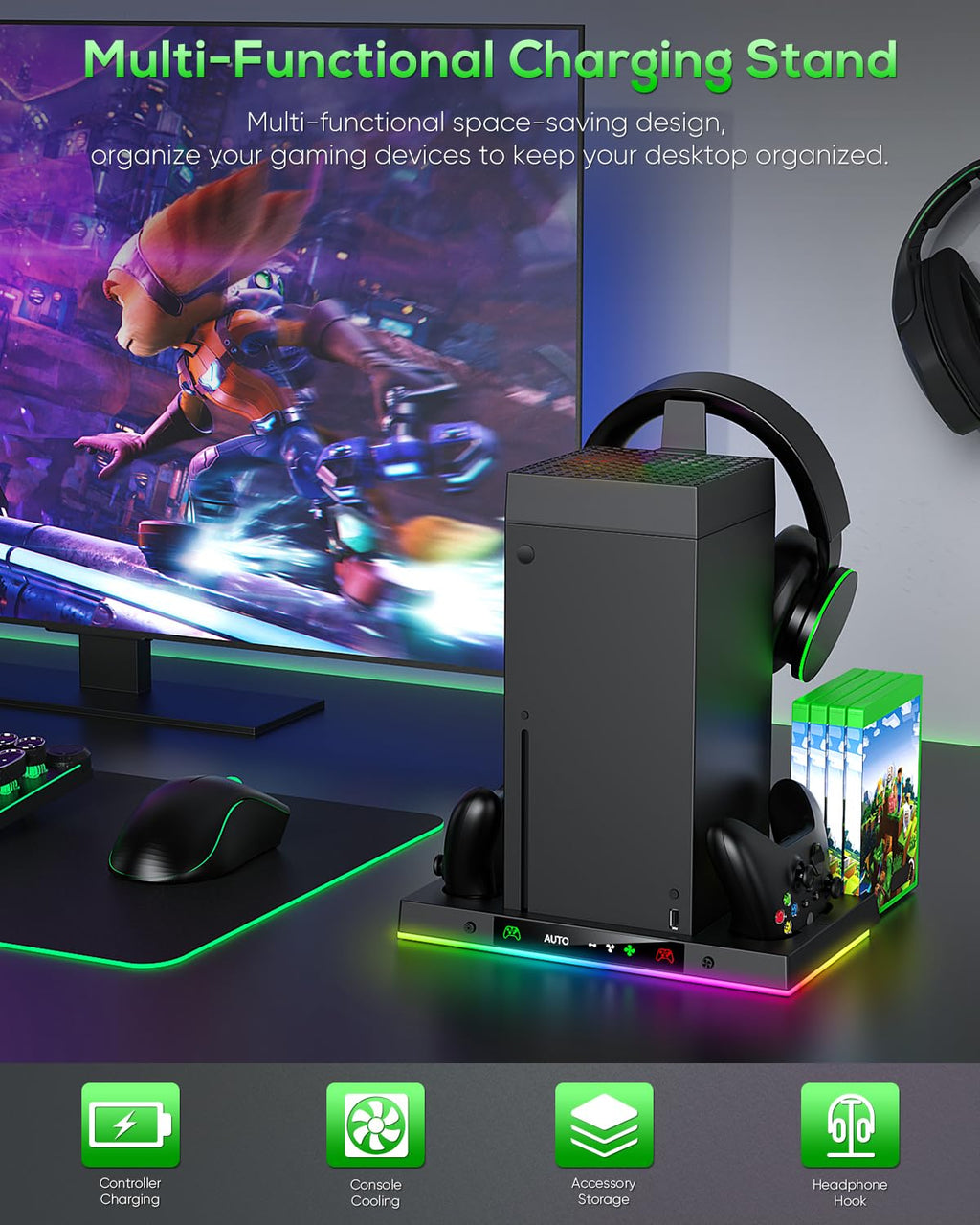 Black Cooling Fan Charge Stand for Xbox Series X Console A1071