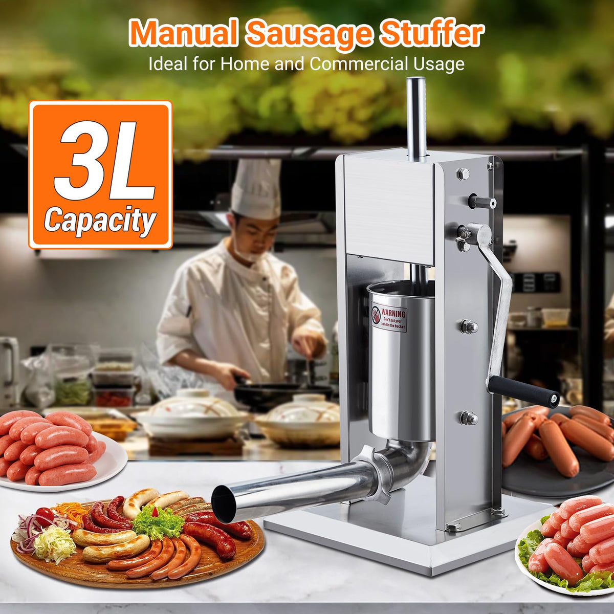 Manual Stainless Steel Sausage Stuffer with 5 Stuffing Tubes P77284