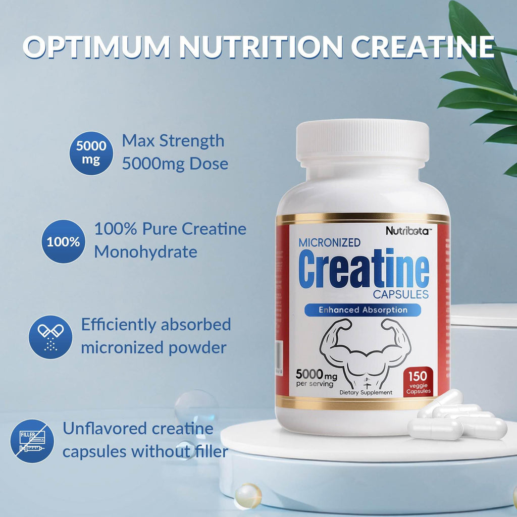 5000mg Micronized Creatine Monohydrate Capsules with Vitamin B12, Vegan, Gluten Free, 150 Count P337