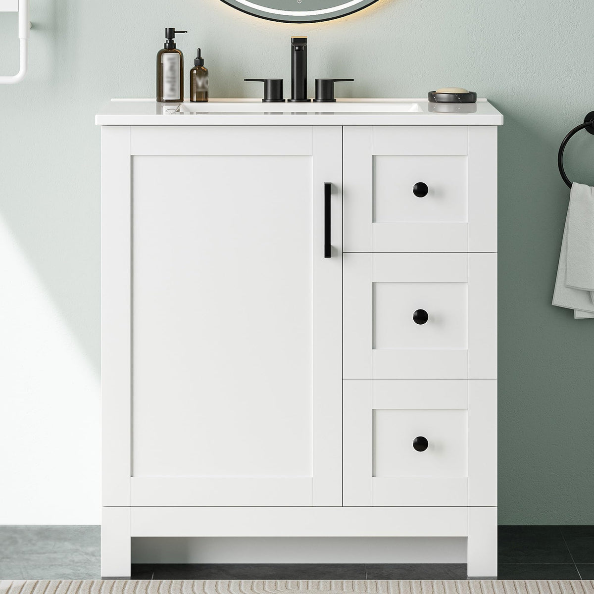 30" White Bathroom Vanity with Sink B450