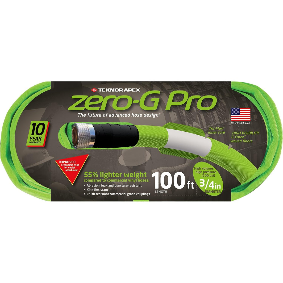 Lightweight Durable Kink-Resistant Garden Hose 3/4" x 100' Green D202