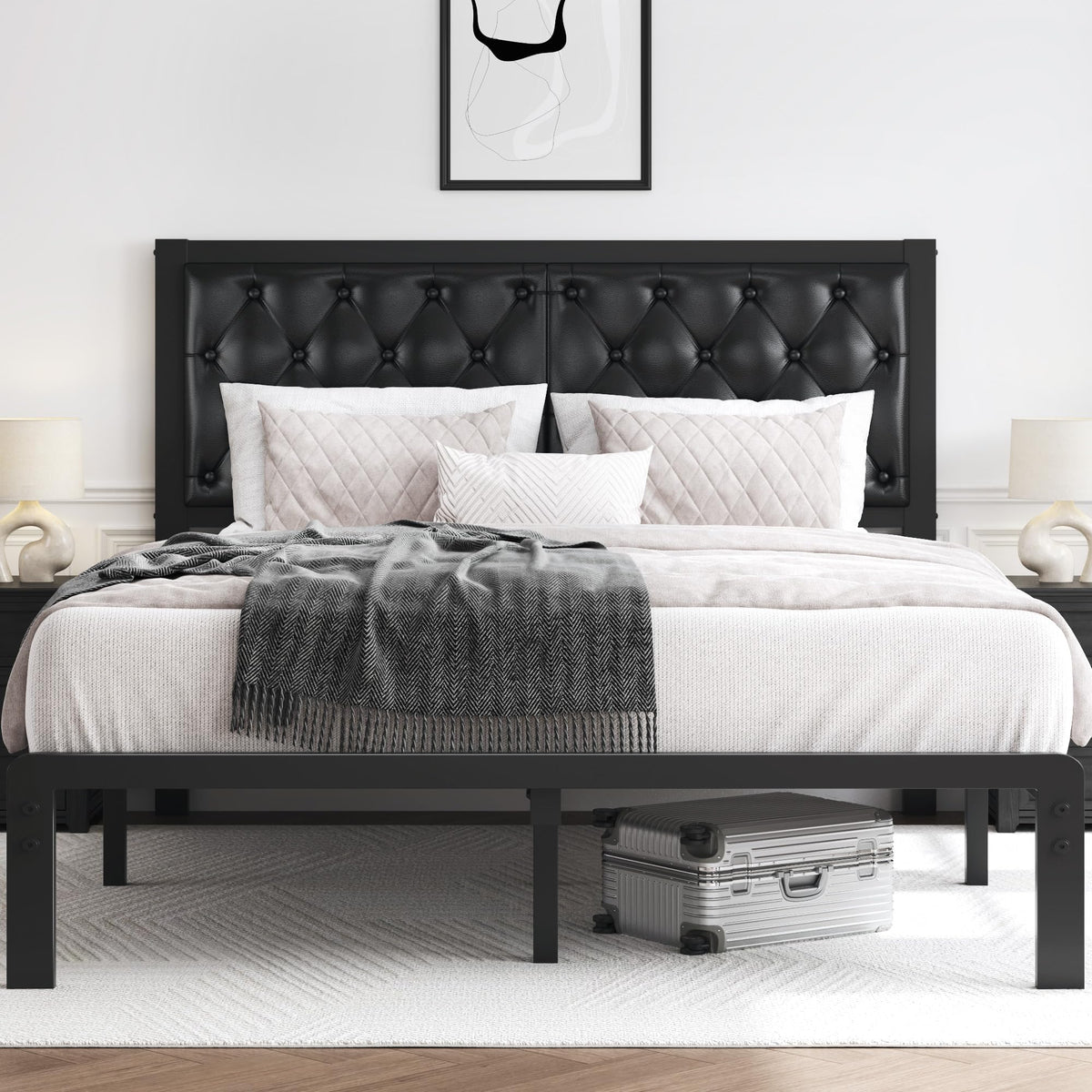 Queen Upholstered Button Tufted Bed Frame with Storage F315